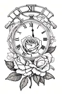 rose with a clock with Roman numerals and baseball bats  tattoo design idea