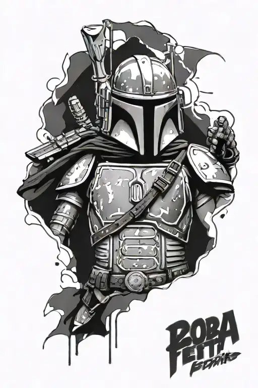 boba fett mixed with aries god of war tattoo design idea