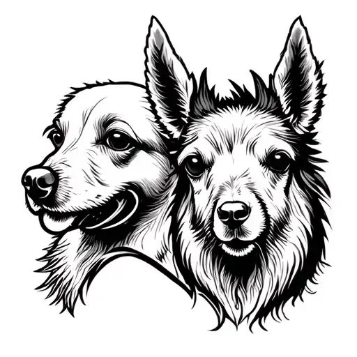 outline of a golden retriever head, llama head, xiao long bao. In the shape of a heart trace tattoo design idea