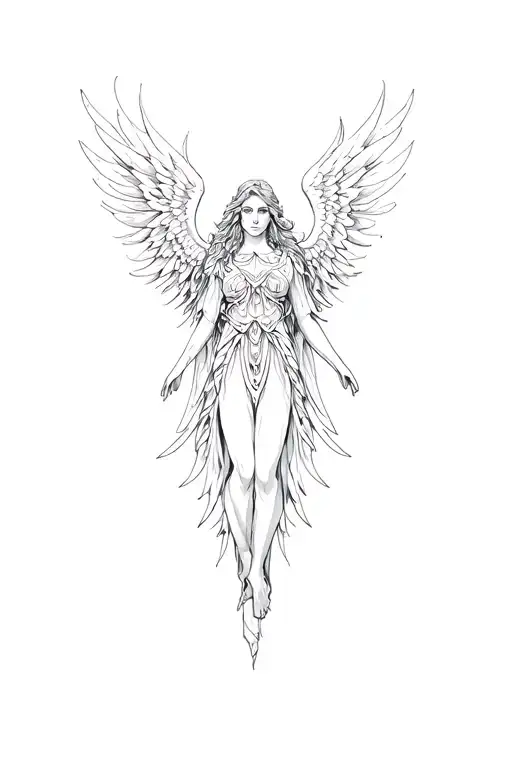 dainty seraphim angel symmetrical tattoo design idea