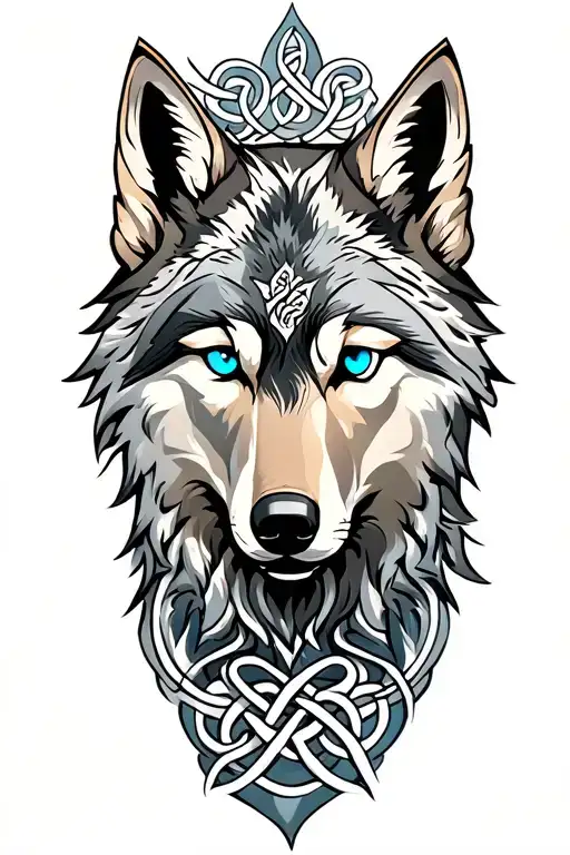 wolf with blue eyes on armor tattoo design featuring Celtic trinity knot  tattoo design idea