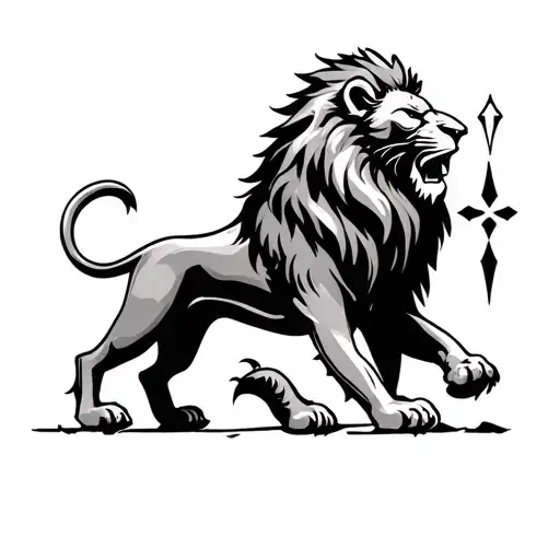 lion and viking style and bdsm symbol combined tattoo design idea