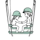 two children with military helmet on a swing tattoo design idea