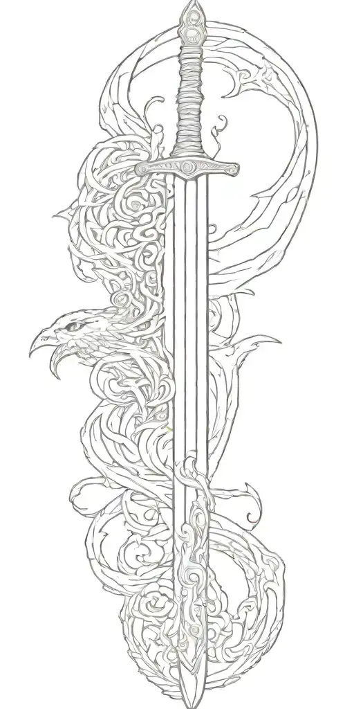 a simple long sword with a dominant single wing left one tattoo design idea