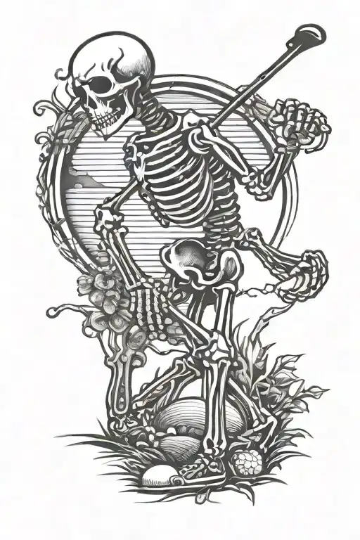 skeleton playing golf tattoo design idea