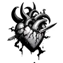 a heart with demon horns that has been stabbed with a knife going thru the middle  tattoo design idea