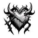 a heart with demon horns that has been stabbed with a knife going thru the middle  tattoo design idea