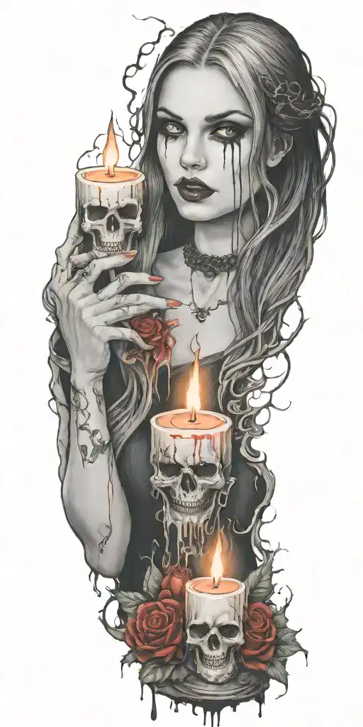multiple vampire blood women candle burning cemetary tattoo design idea