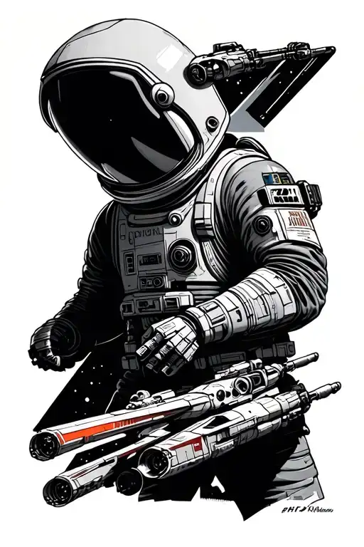 astronaut Star Wars x wing lazer tattoo design idea