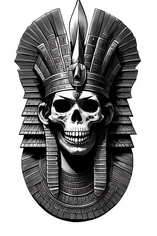 Egyptian god intertwined with a skull mommy  tattoo design idea