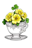 yellow roses 4 leaf Clover tea cup tattoo design idea