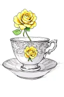 yellow roses 4 leaf Clover tea cup tattoo design idea