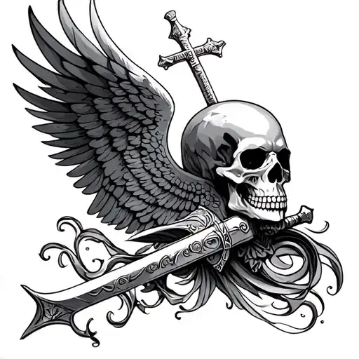 knights templar angel skull adorned tattoo design idea