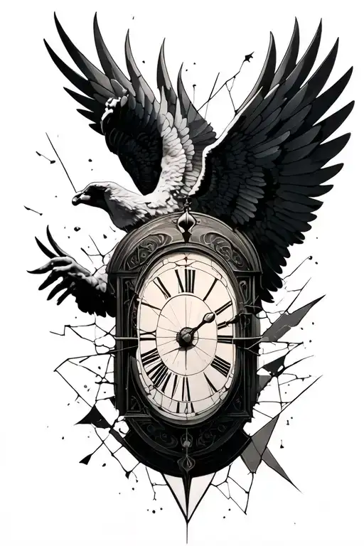 icarus falling with broken clock fine line tattoo, add geometry aspect  tattoo design idea