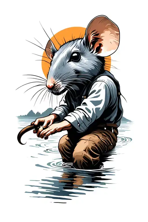 palay rise,workers,hidden rat,sun,river, tattoo design idea