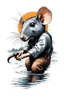 palay rise,workers,hidden rat,sun,river, tattoo design idea