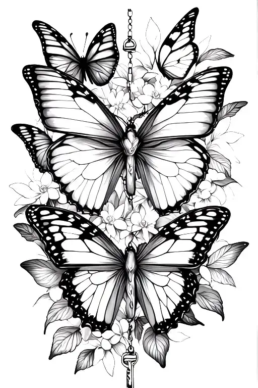 rosary with butterflies  tattoo design idea