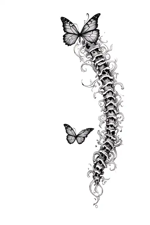 spine tattoo with butterfly's and skulls tattoo design idea