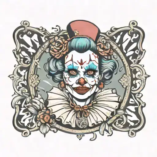 lady clown in a grange frame more traditional   tattoo design idea