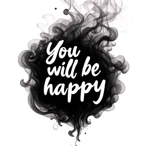 "You will be happy" blurry smoke tattoo design idea