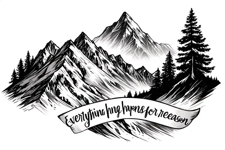 mountain range "everything happens for a reason"  tattoo design idea