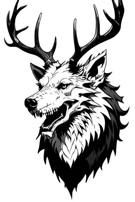 dire wolf, Skyrim dragon skull and red dead stag  tattoo design idea