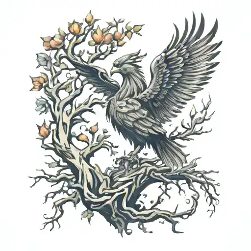 Phoenix Bird Inside A Tree Of Life tattoo design idea