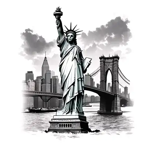 Statue of Liberty with Brooklyn bridge at the bottom tattoo design idea