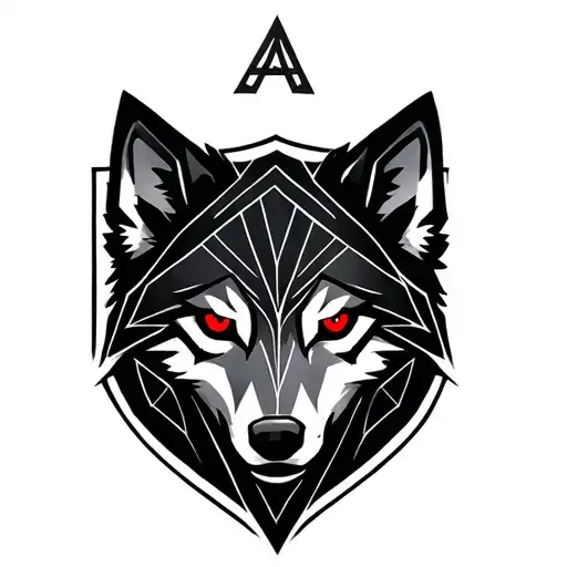 Alpha wolf red eyes on a sheild tattoo design idea
