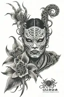 spider lily, onryo mask, japanese style tattoo design idea