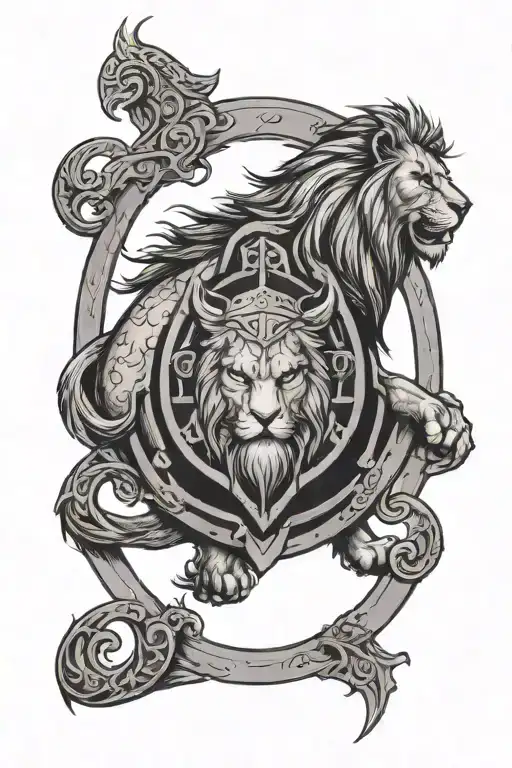 lion viking shield tattoo design idea