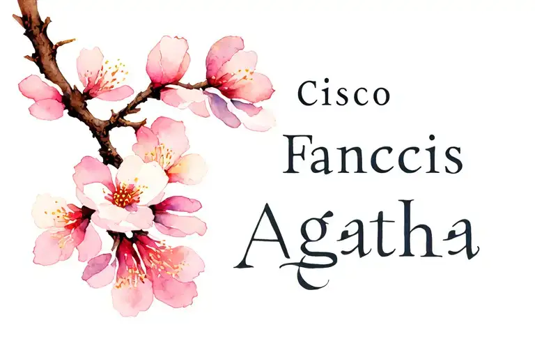 "Cisco Fancis Agatha" sakura blossom with stem turns tattoo design idea