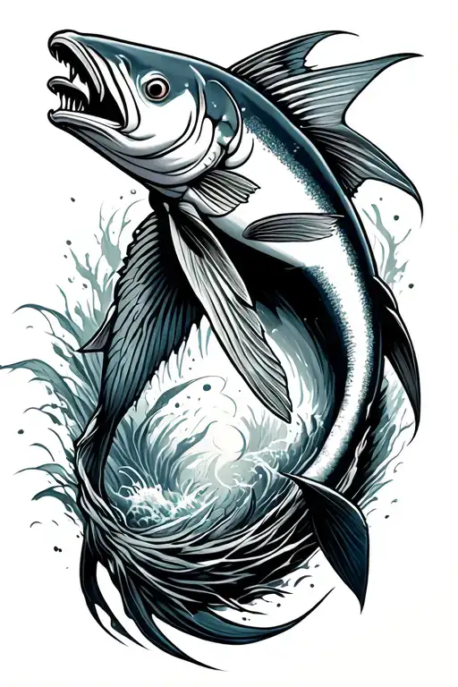 sword fish jumping tattoo design idea