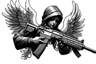 angel holding ak 47 rifle tattoo design idea