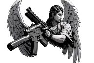 angel holding ak 47 rifle tattoo design idea