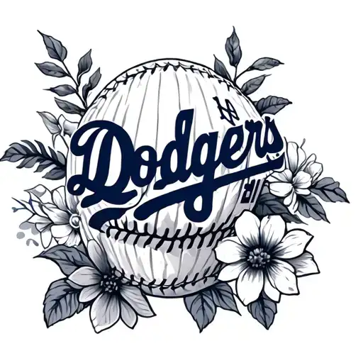 LA Dodgers with floral tattoo design idea