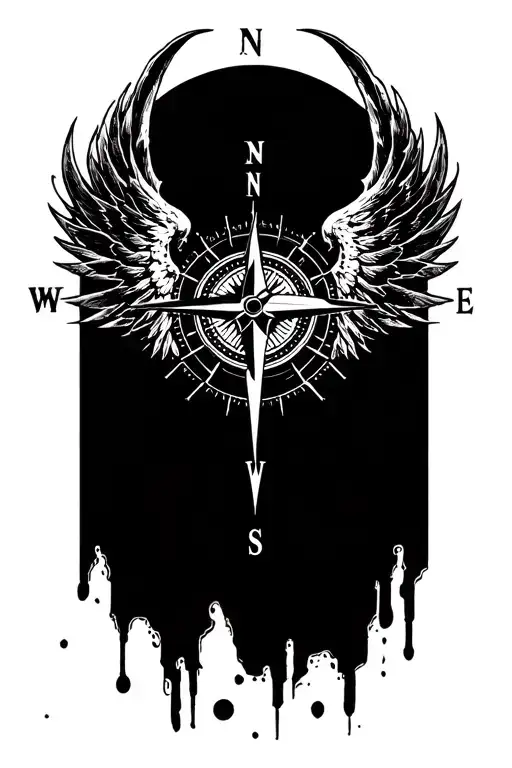 moral compass with demon wings spread wide tribal wings reflecting tattoo design idea