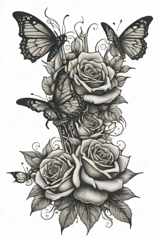 sword butterfly roses   tattoo design idea