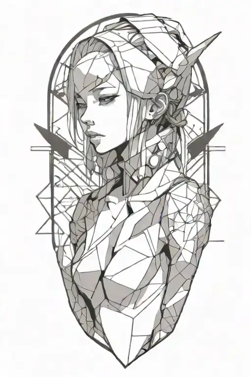 cyberpunk Girl anime lines tattoo design idea