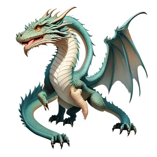 Hyper Realistic Dragon, full body view, Both Wings Open, Facing towards me, Background with mystic waves. tattoo design idea