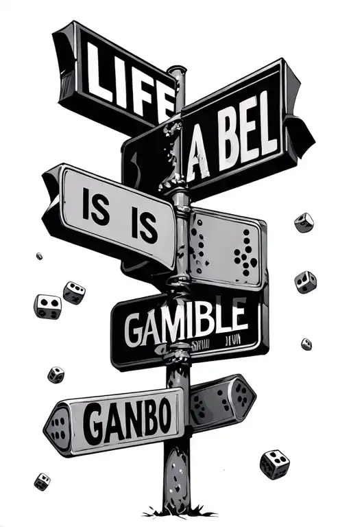 life is a gamble with street signs and dice rolling tattoo design idea
