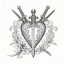Heart with a sword running through the middle of it, in a delicate way tattoo design idea