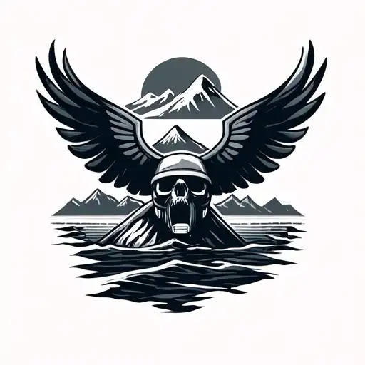 logo similar to navy seals which has mountains, sky, sea, intelligence military tattoo design idea