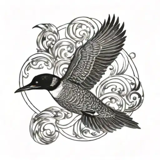 common loon gracefully gliding tattoo design idea
