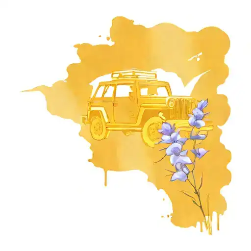 jeep camping blue flowers camp fire purple flowers tattoo design idea