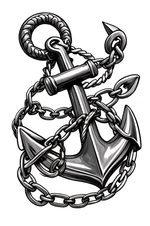 Heavy anchor and chain links tattoo design idea