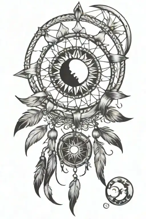 Dream catcher with the sun and the moon  tattoo design idea
