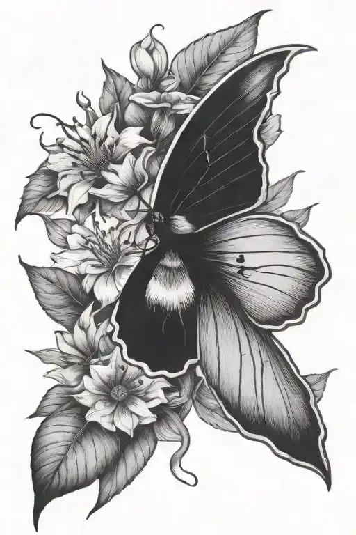 moonflower, Moon, Moth tattoo design idea