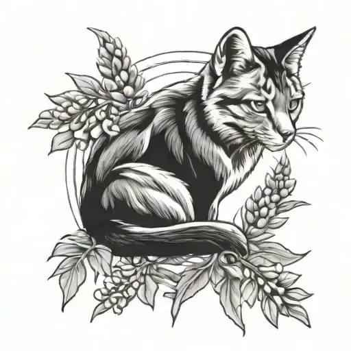 lupine flower and cat tattoo design idea