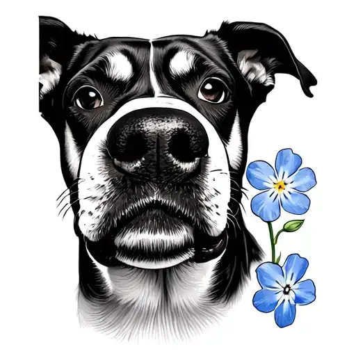 dog nose print with forget me nots surrounding tattoo design idea